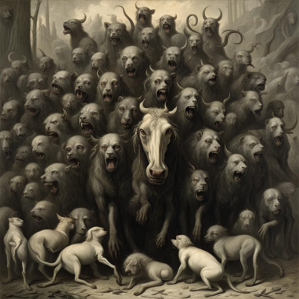 Horrific Human-Animal Hybrids in Engraving Style