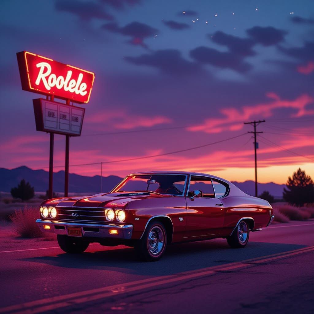 Vintage Chevy Chevelle SS on Route 66 at Dusk