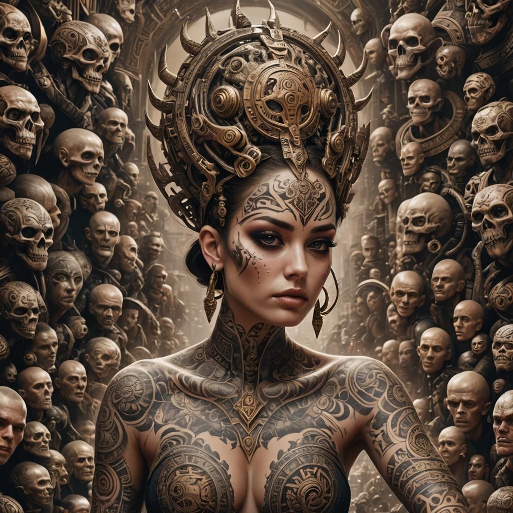 Dramatic Tattooed Woman in Digital Matte Painting
