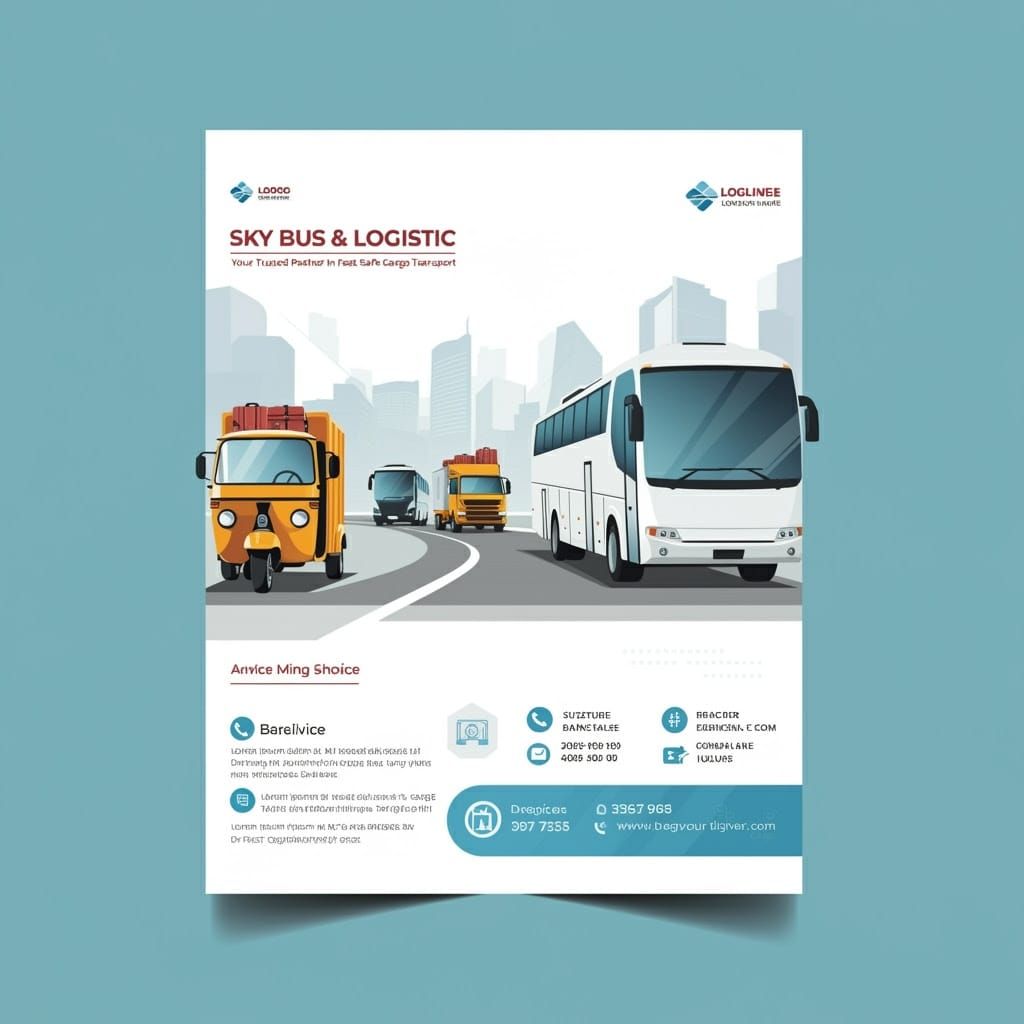 Sleek Business Poster for Sky Bus & Logistic in Sky Blue and...