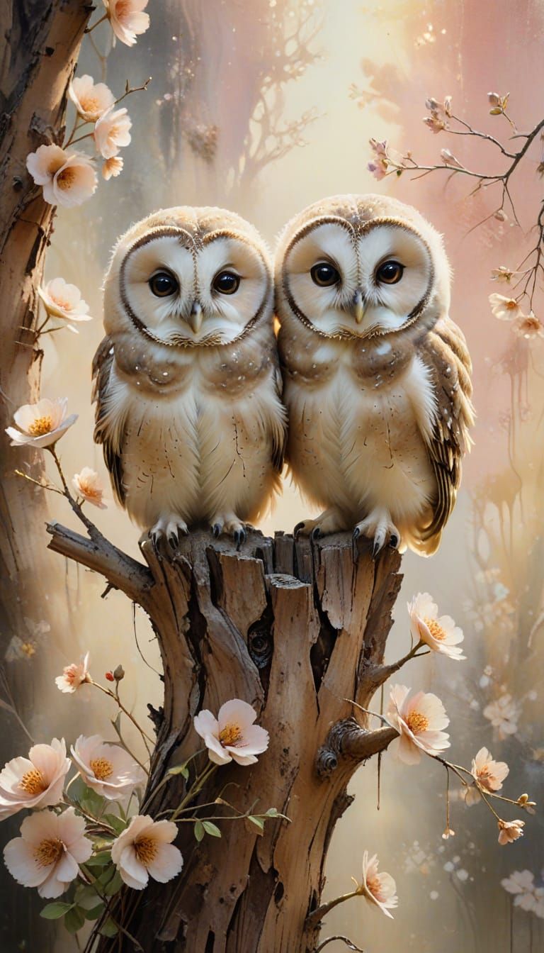 Owlets in Artist's Studio: Watercolor and Sfumato