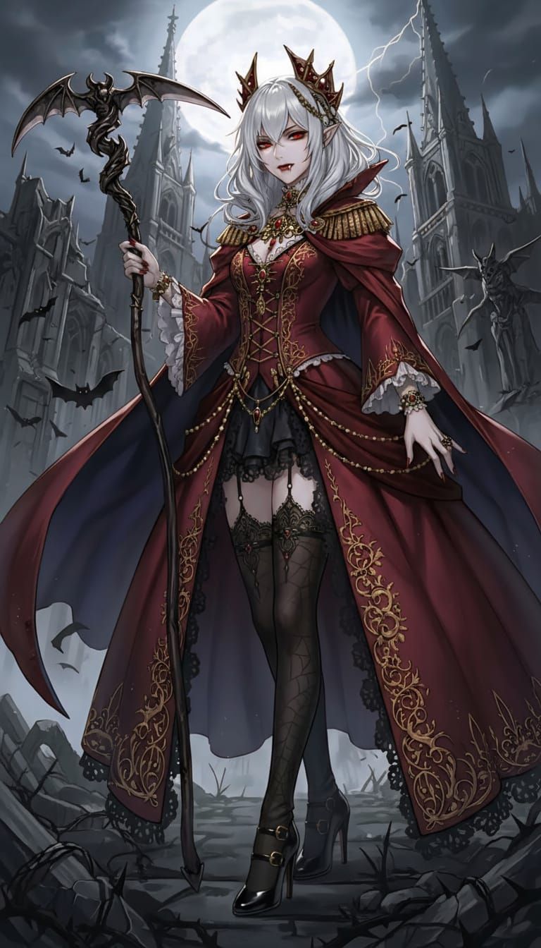 Anime Vampire in Gothic Royal Dress with Scythe
