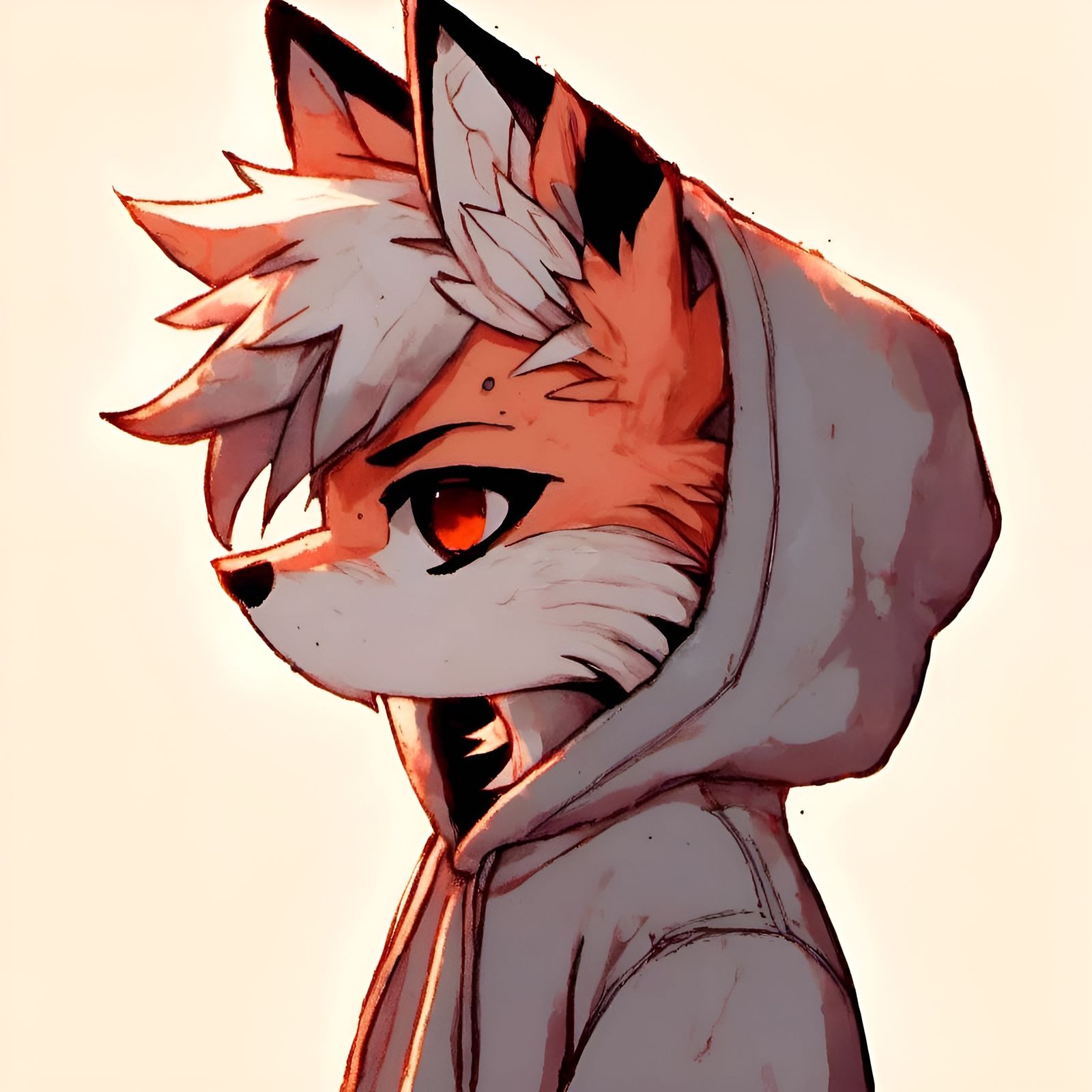Angry Anime Fox with Hoodie and Scars