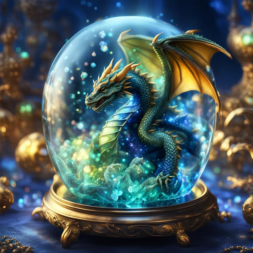 Miniature Dragon in Glass Jewelry Box: Fantasy Art