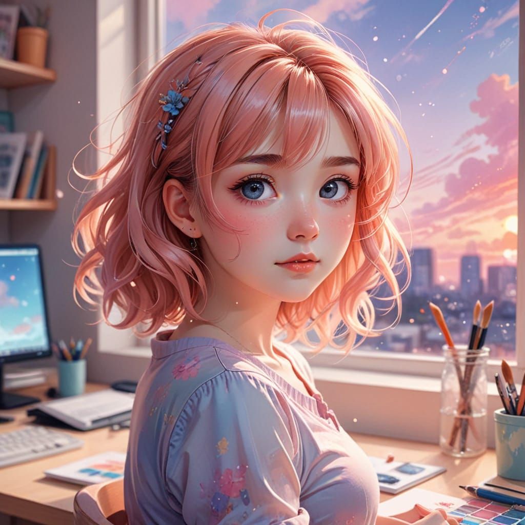 Whimsical Portrait of Monika in a Soft Focus Digital Paintin...