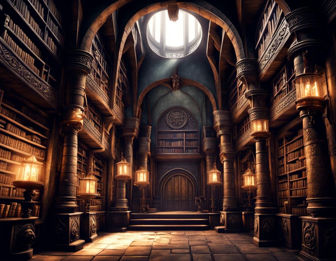 Ancient Dwarven Cogworks Library with Dynamic Lighting