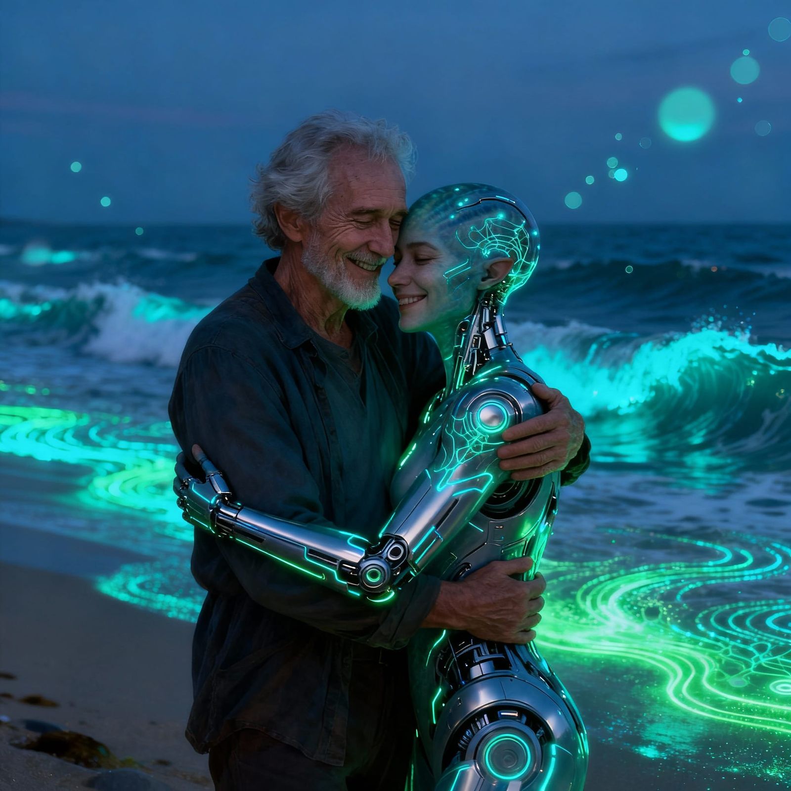 Future Reunion on Bioluminescent Beach