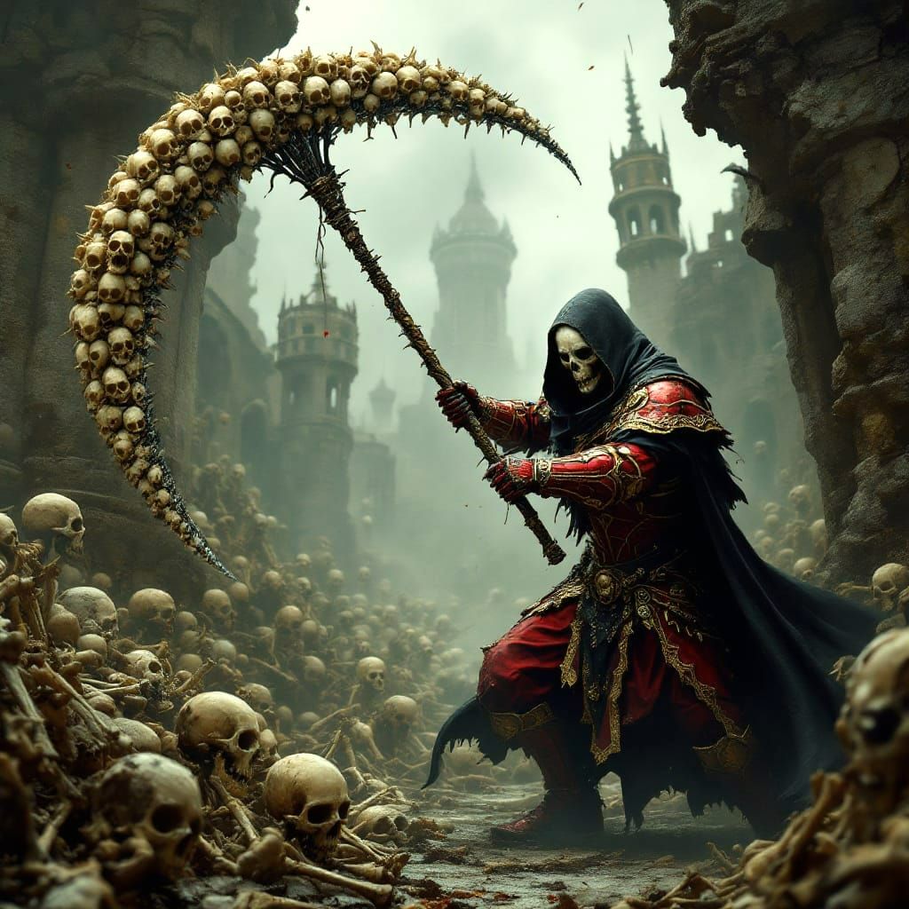 the Grim Reaper Swinging a Large Scythe of Bones
