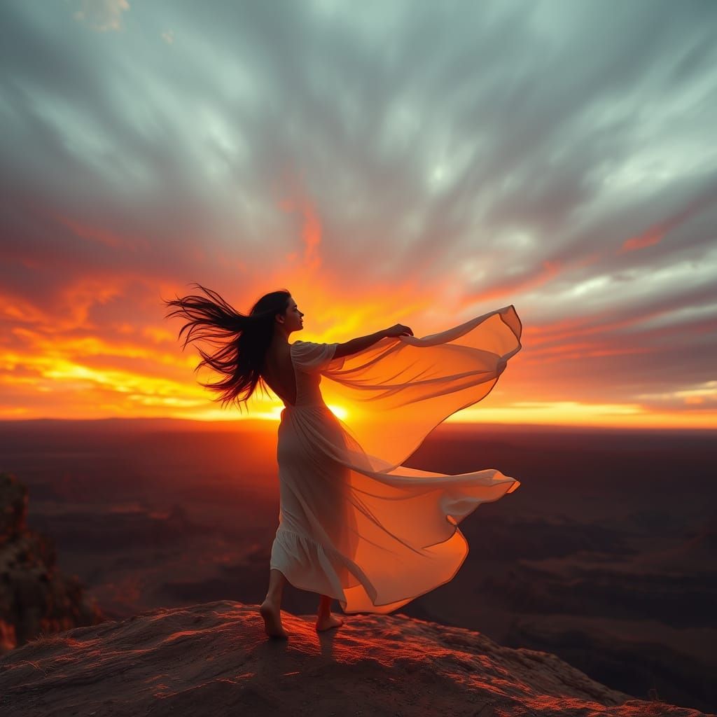 Dancer's Sunset Solace on a Windswept Mesa