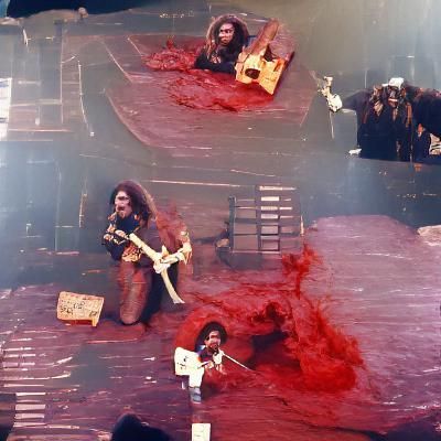 Bloody Stage Scene in Dramatic Lighting