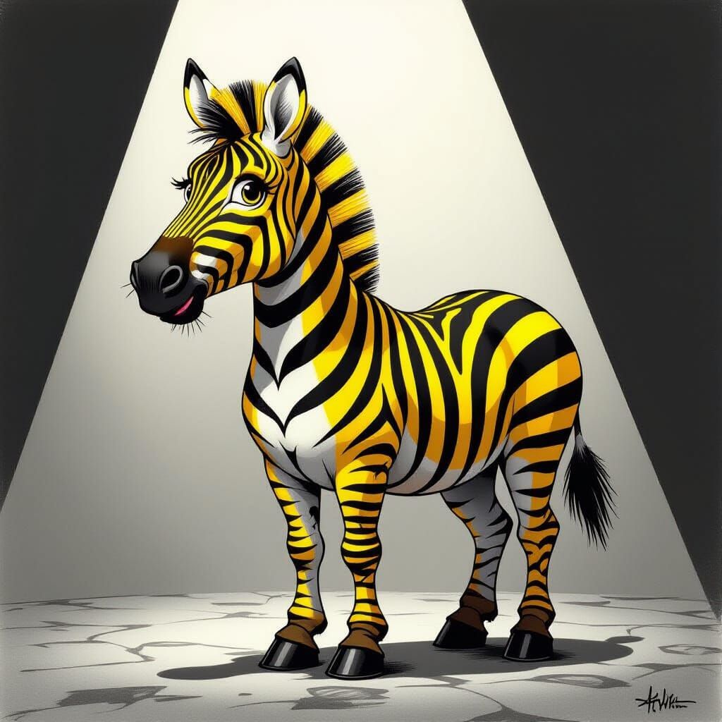 Whimsical Cartoon Zebra in Charcoal Style