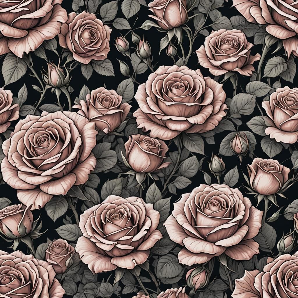 Detailed Line Art of Beautiful Roses