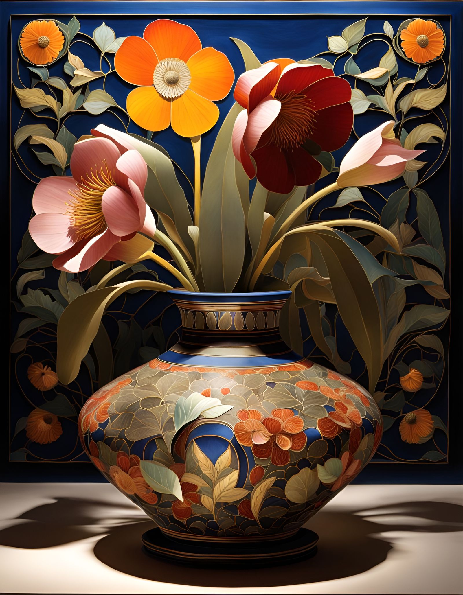 Floral Still Life in Digital Mosaic Style