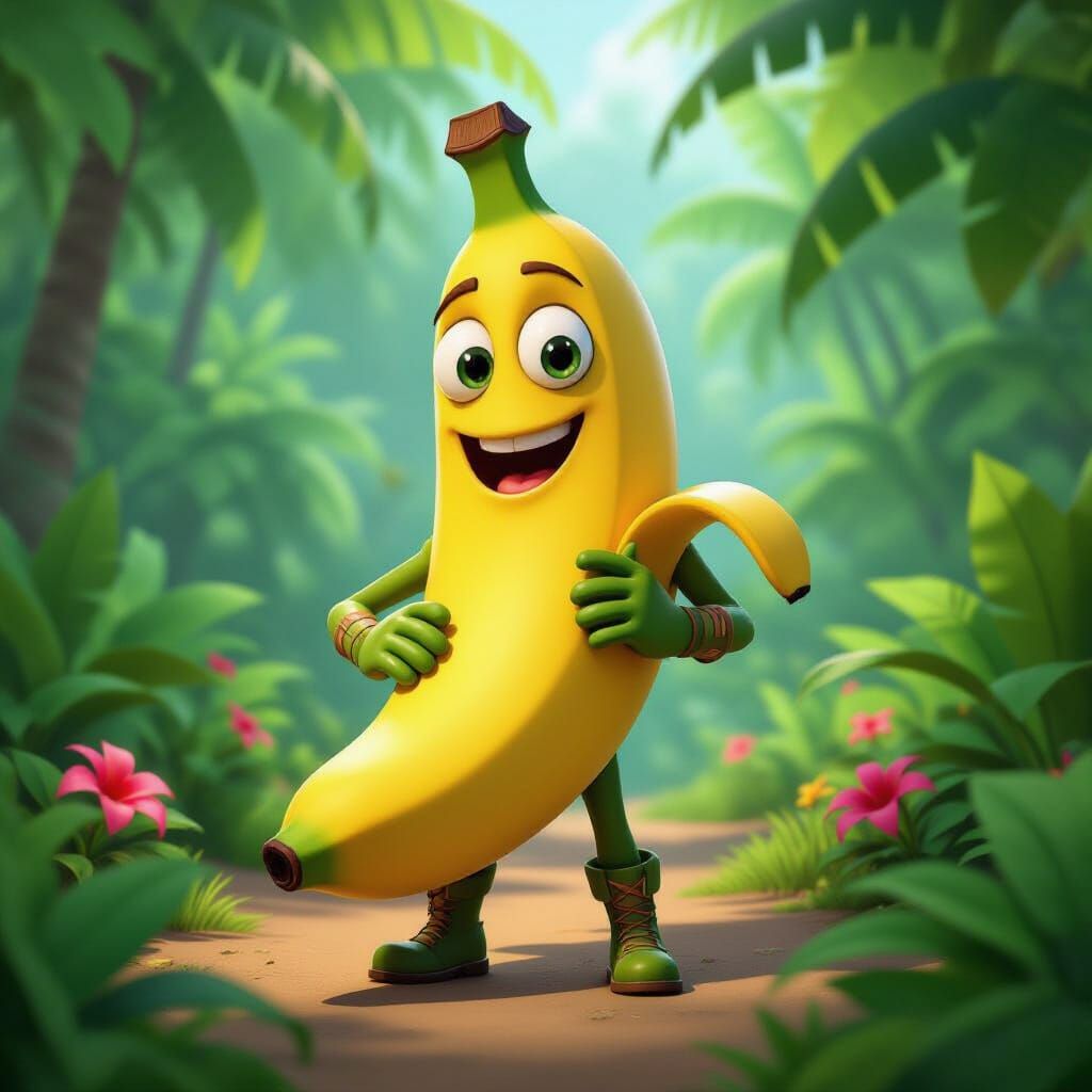 Fortnite's Peely in a Vibrant Jungle, Photorealistic Style