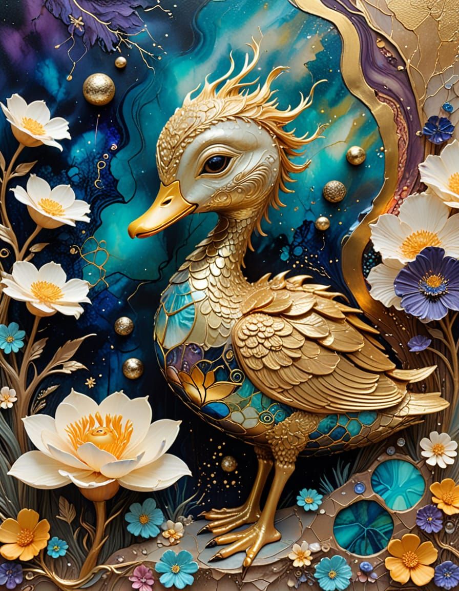 Alien Duckling in Surrealist Kintsugi Dreamscape