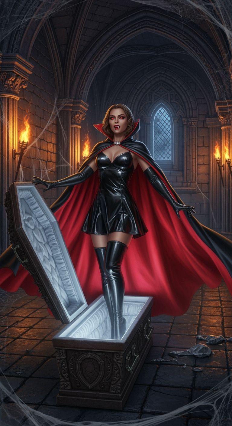 Female Vampire Rises From Castle Coffin