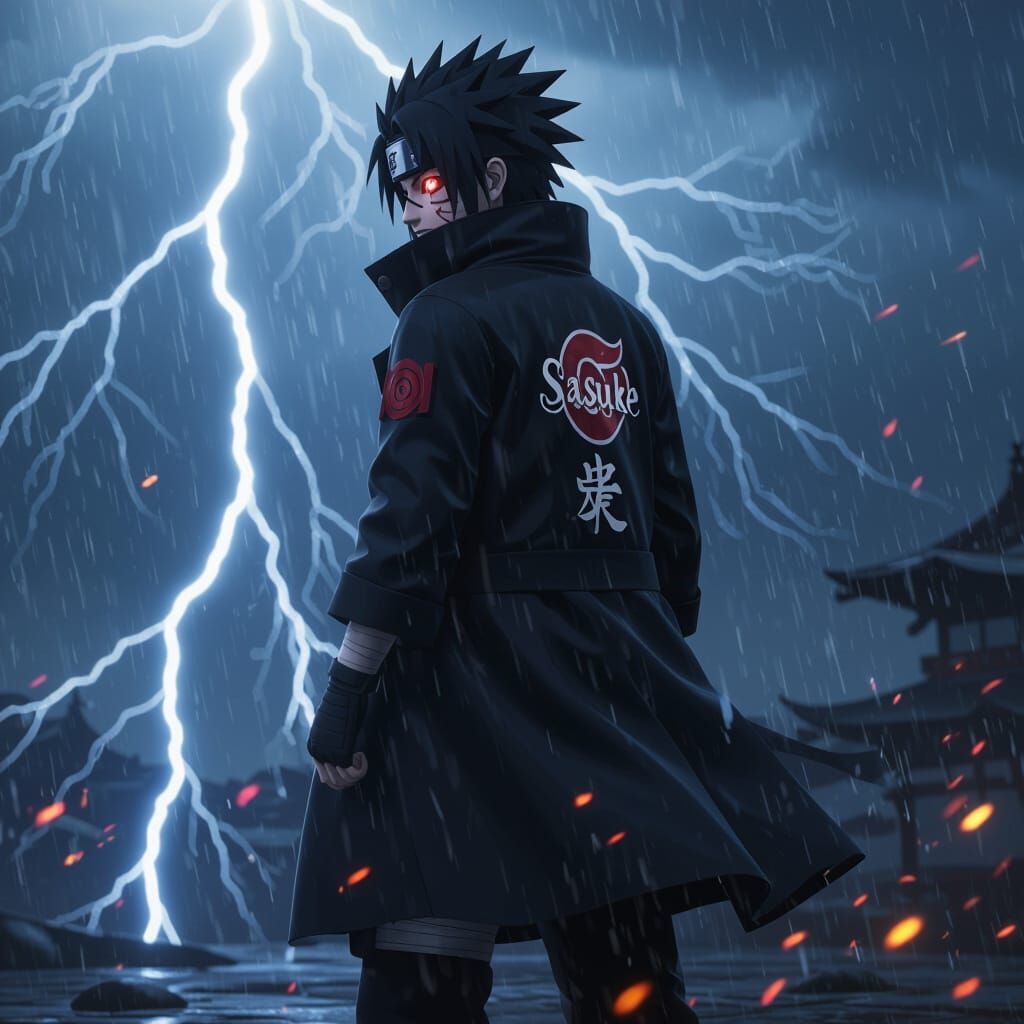 Naruto Uchiha With Sharingan and Lightning Strikes