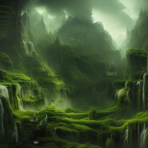 Lush Green Landscape: Epic Digital Matte Painting