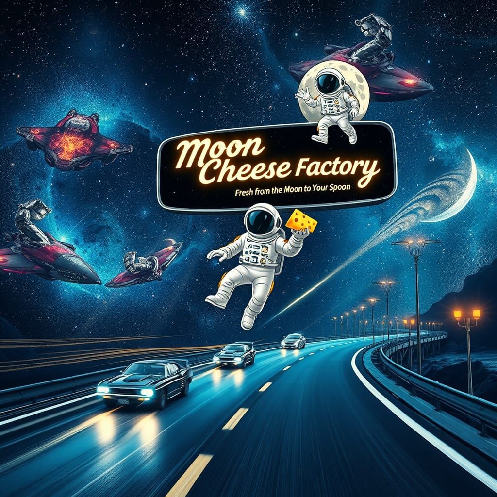 "Moon Cheese Factory - Fresh from the Moon to Your Spoon"