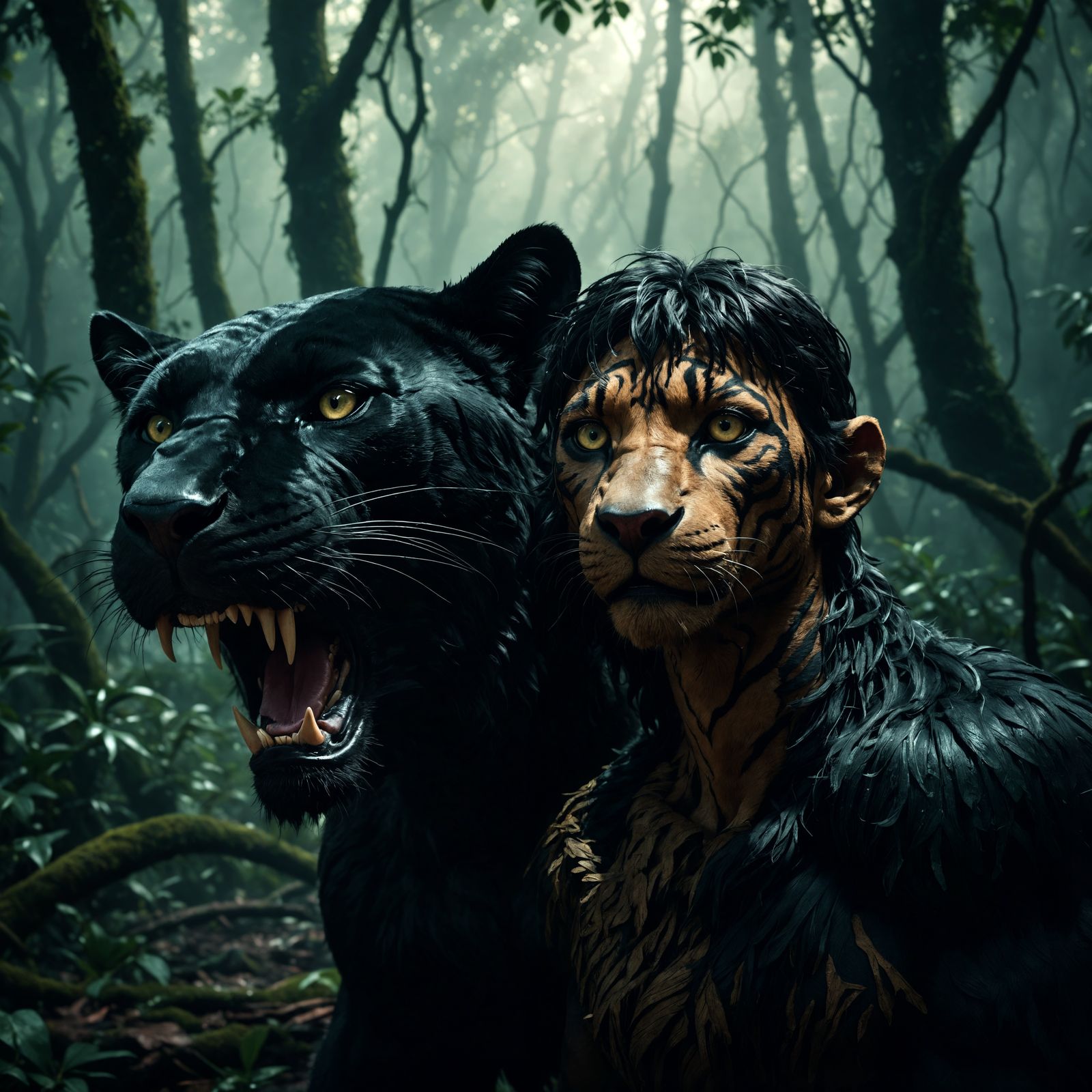 Mowgli and Bagheera Navigate a Dark and Twisted Jungle