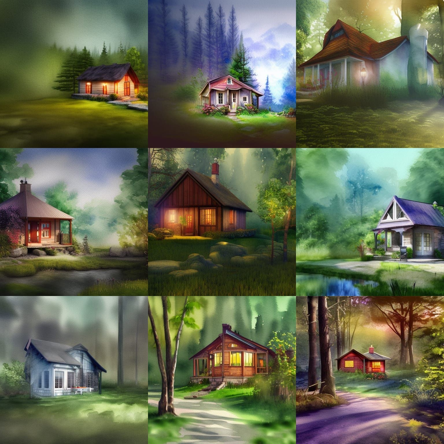 Cyberpunk Cottage Watercolor Diorama in Soft Focus