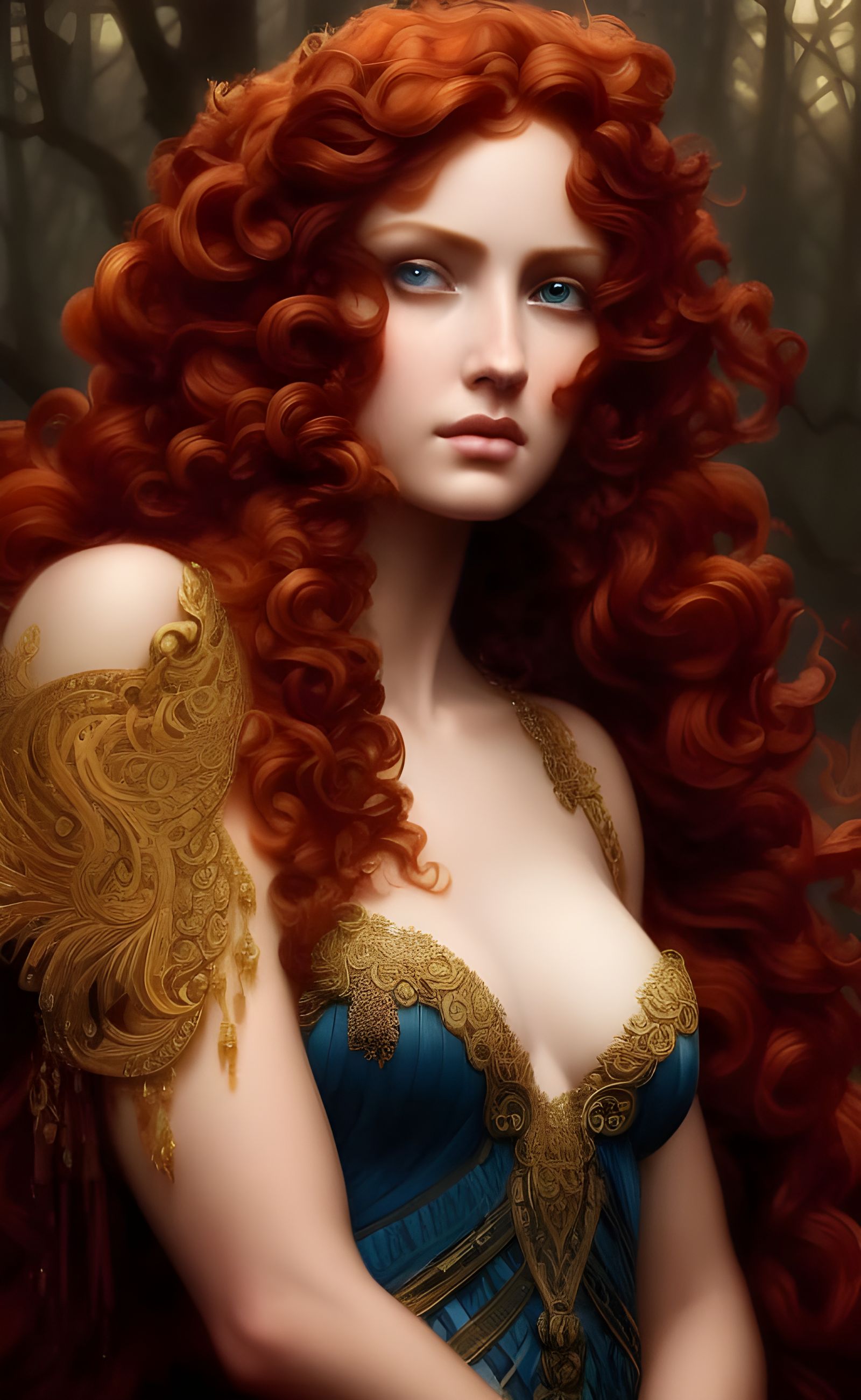 Red-Headed Goddess Portrait with Dramatic Lighting