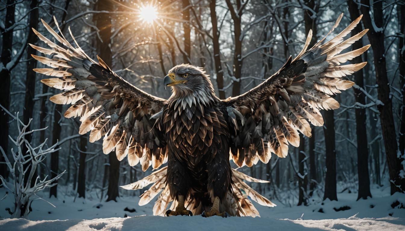 Icy Eagle Soars with Rose: Luminism Photography