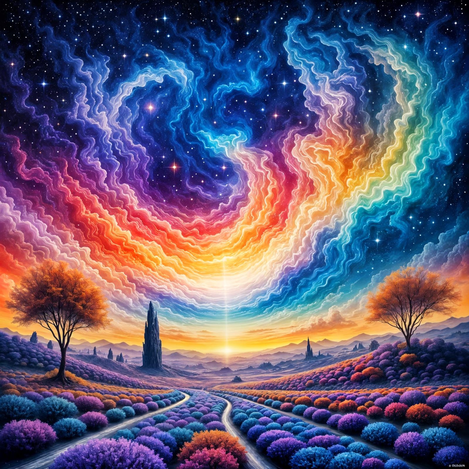 Surreal Cosmic Dreamscape Unfolds Above