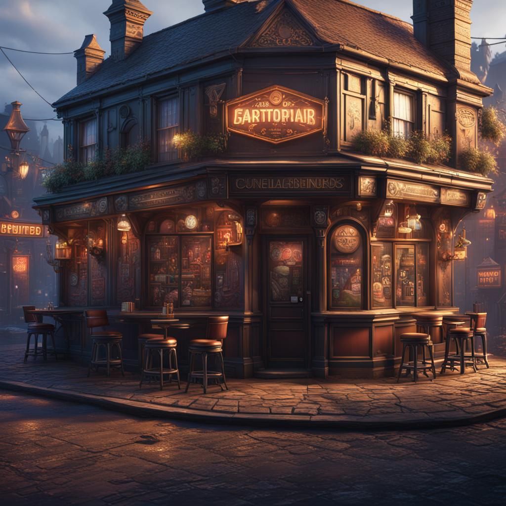 Retro Pub in Detailed Matte Painting Style