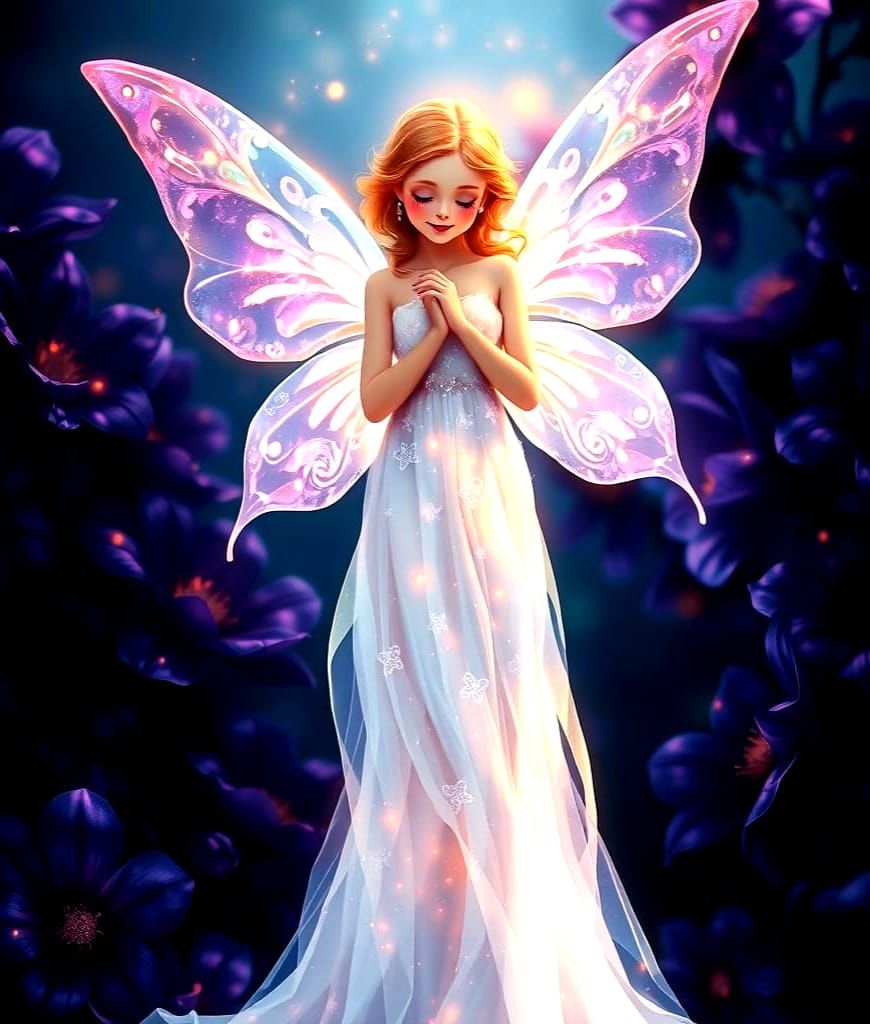 Whimsical Fairy in Double Exposure Style with Ethereal Glow