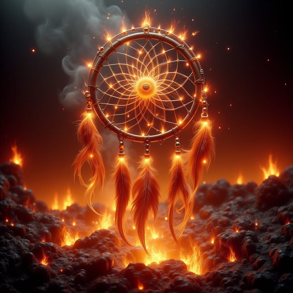 Fiery Volcano Erupts Dream Catcher in Orange Hues