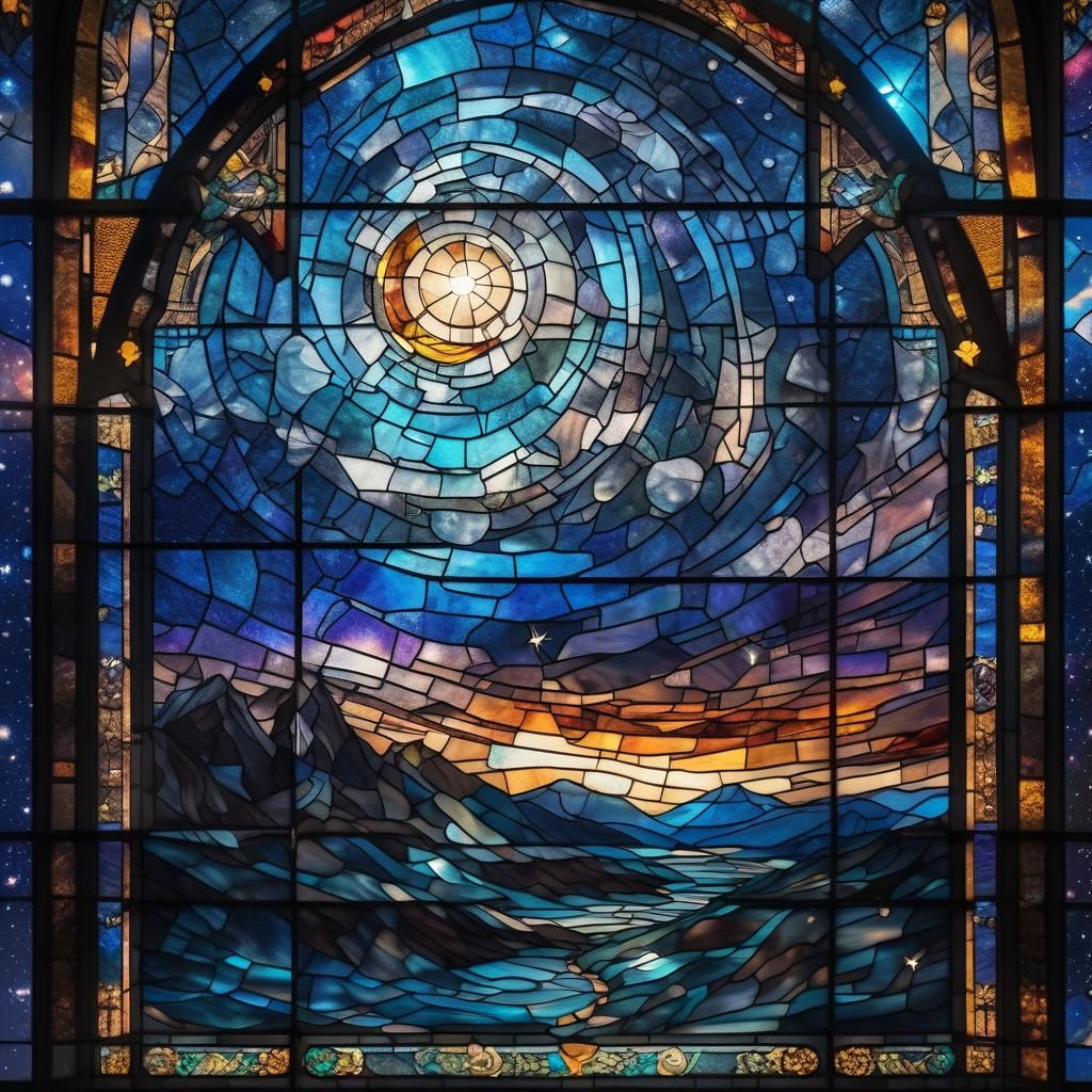 Stained Glass Milky Way Galaxy: Hyperrealistic HDR Image