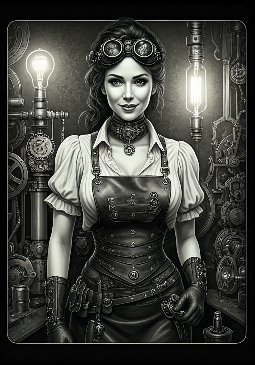 Steampunk Technician Portrait in Scraperboard Style