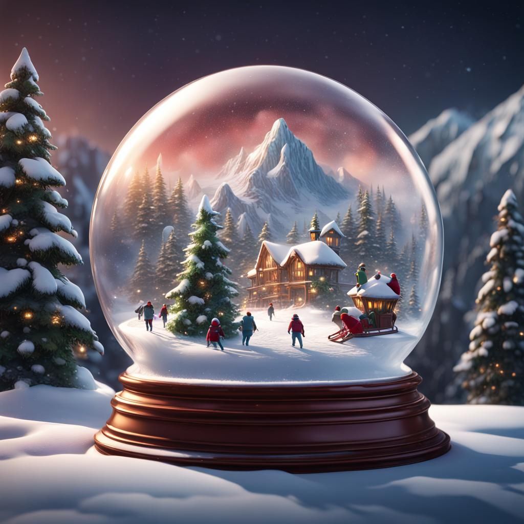 Christmas Snow Globe Scene in Detailed Matte Painting