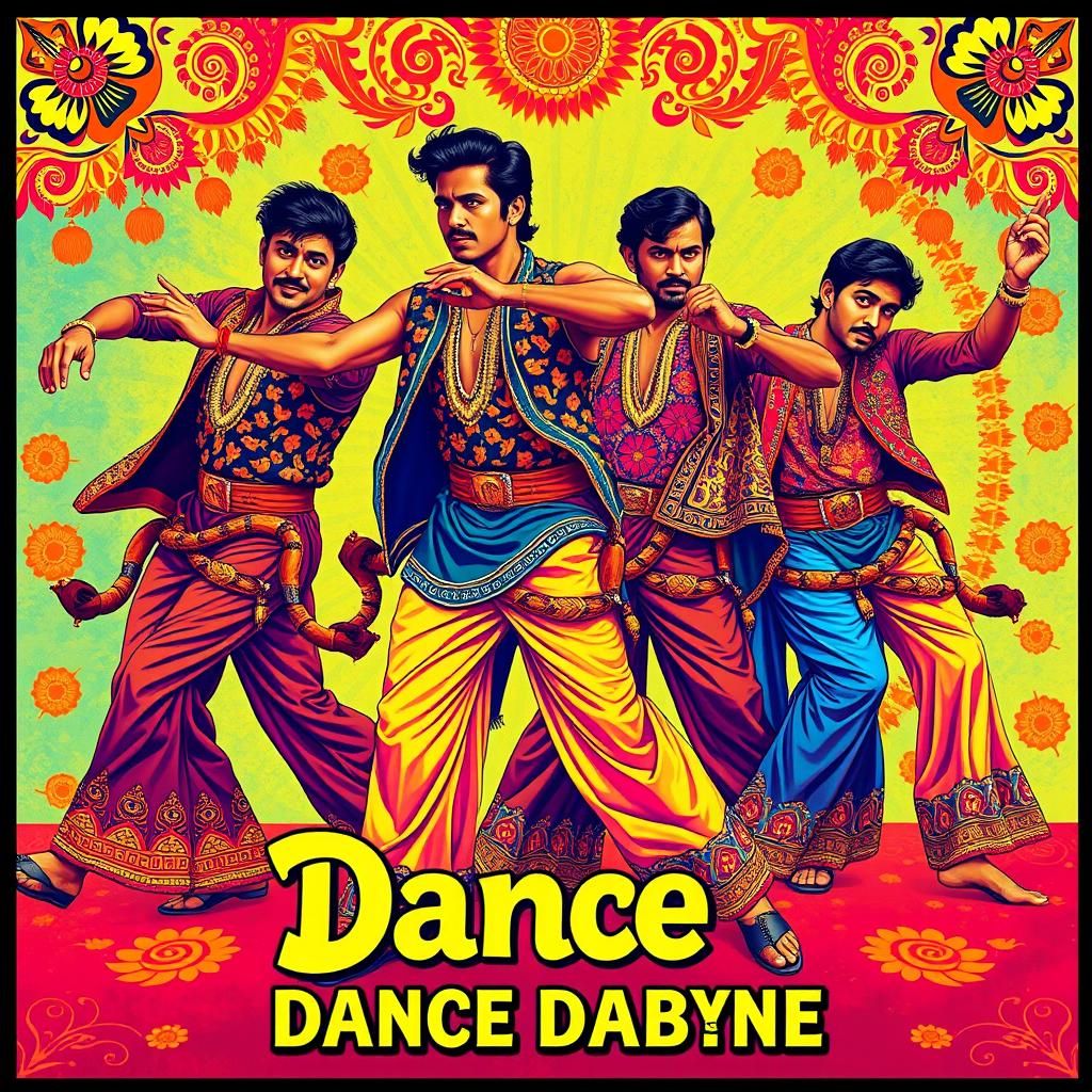 Bollywood Dancers in Psychedelic Folk Art Style