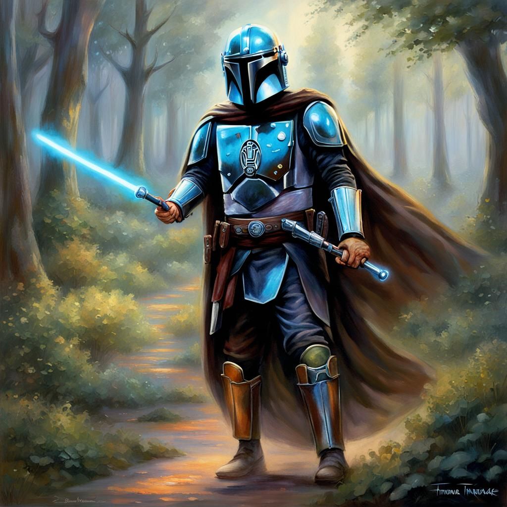 The Mandalorian as Jedi in Ethereal Fantasy Style