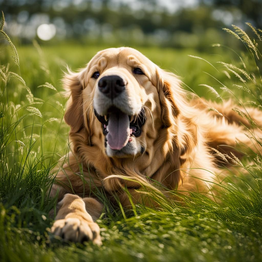Golden Retriever Joyfully Rolling in Green Grass