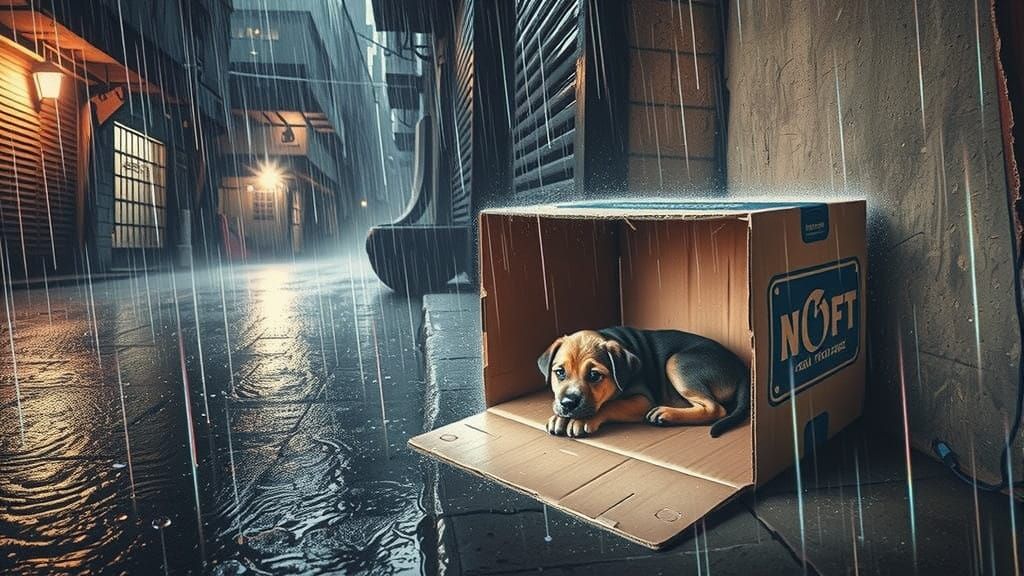Shivering Puppy Finds Refuge in a Stormy Alley