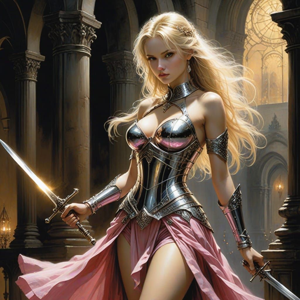 Ethereal Futuristic Bimbo Knight in Cyberpunk Style