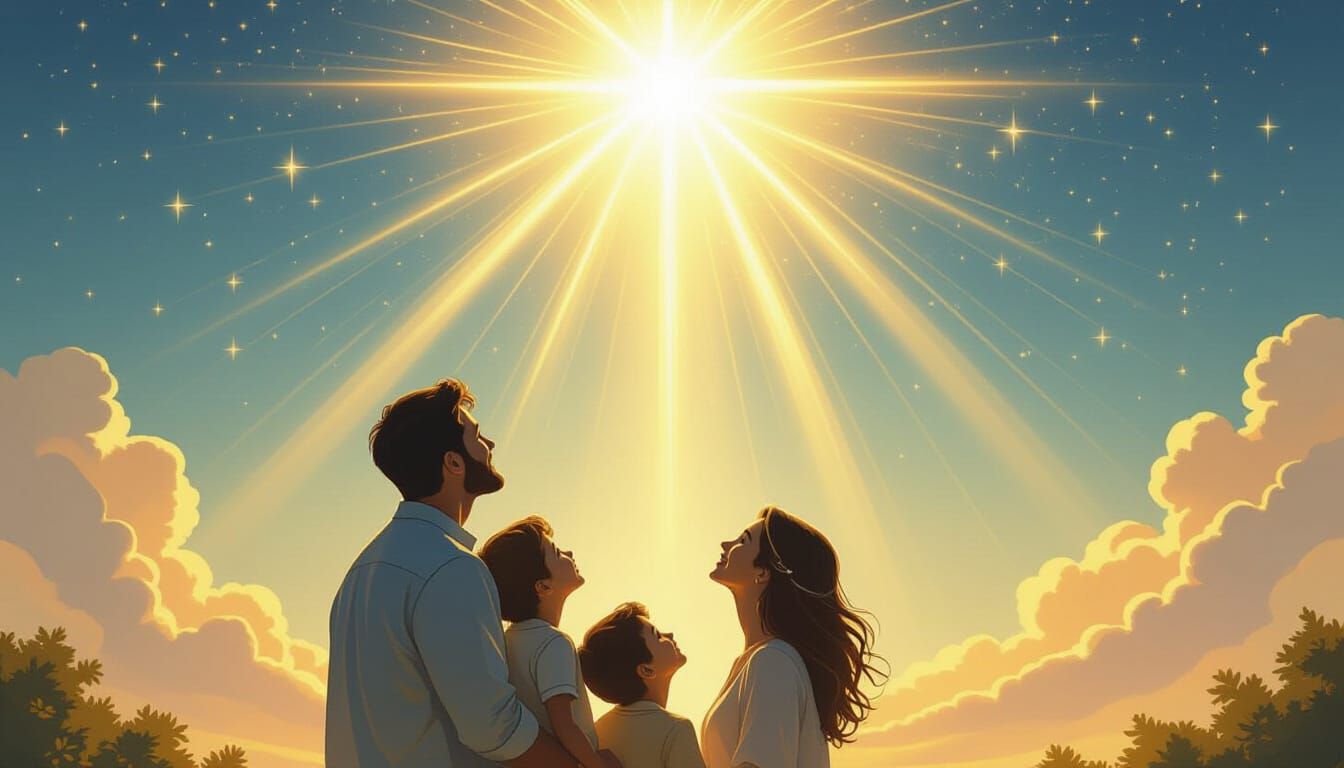 Divine Text Light Descends on Awestruck Family