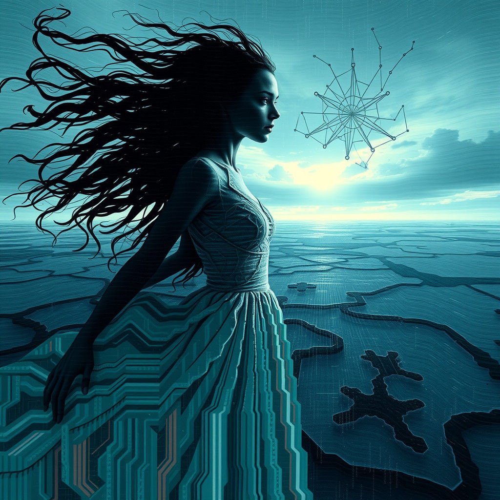 Haunting Figure Emerges from Glitch Art Landscape