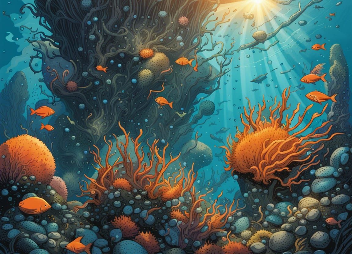 Whimsical Underwater World with Scuba Divers