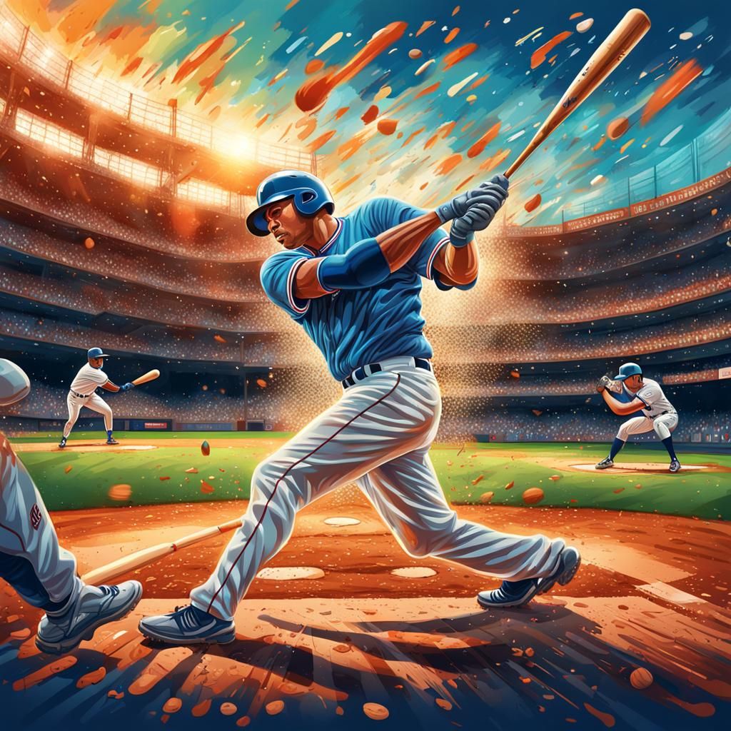 meticulously intricately hyperdetailed illustrations featuring baseball players in action, from powerful swings hitting ...