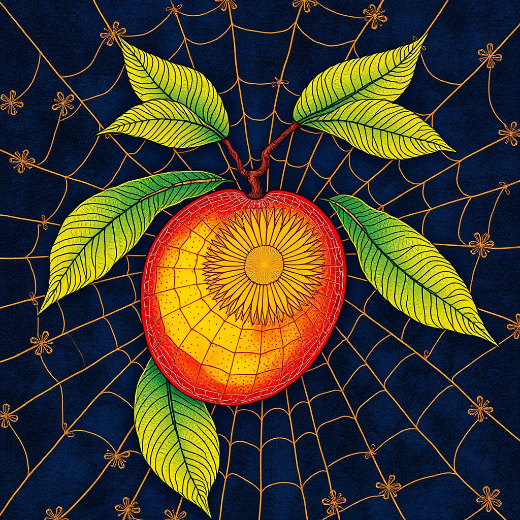 Kalamkari Textile Design: Mango Sun in Indigo