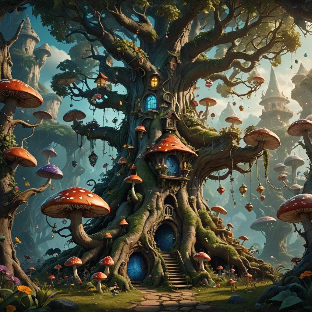 Fairytale Tree with Fairies: Fantasy Matte Painting