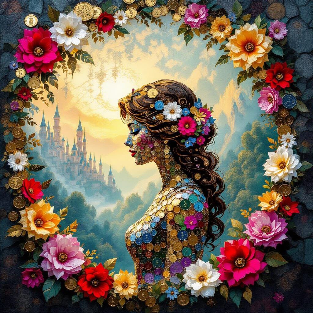 Penny Flower Mural with Ethereal Fantasy Background