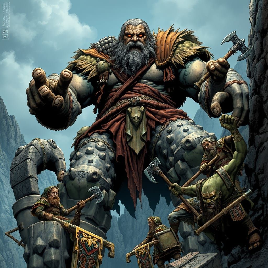 Colossal Stone Giant in Mountain Pass Battle