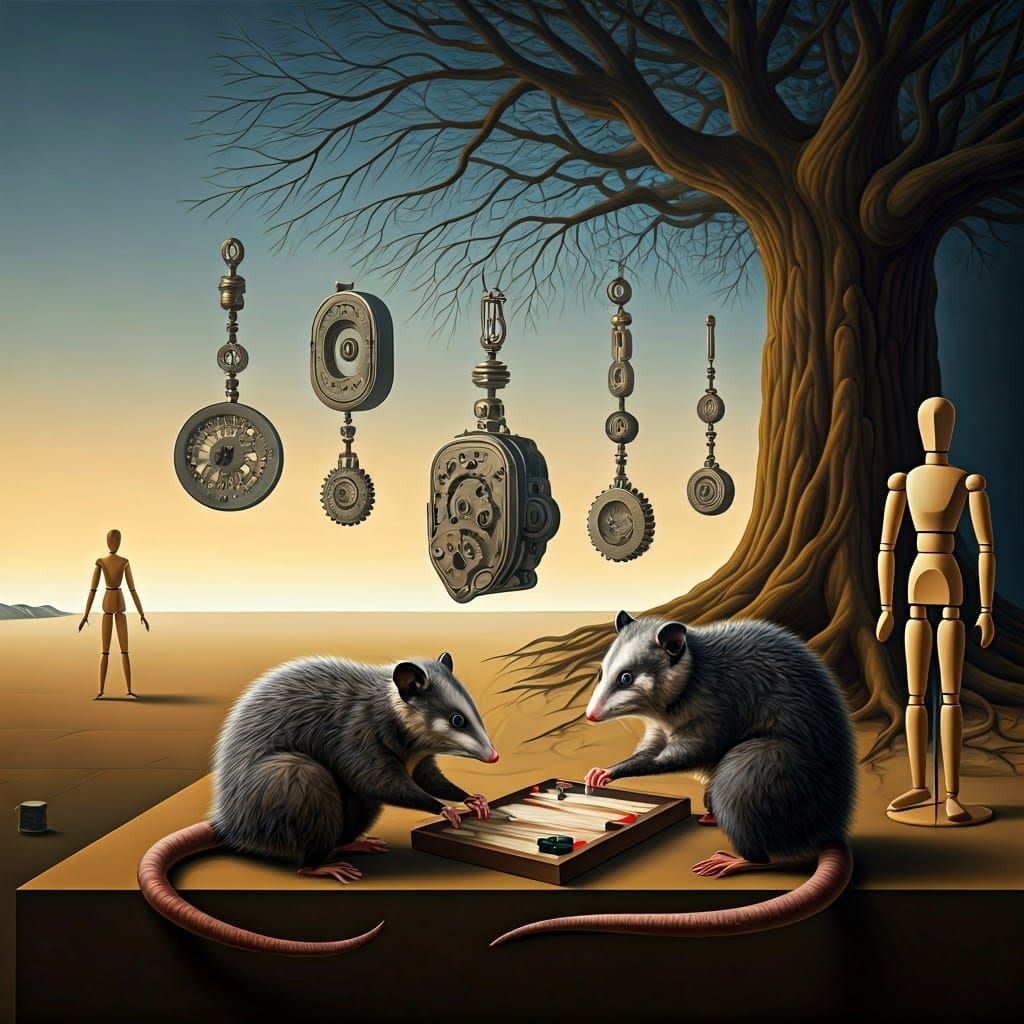 Surreal Machine Dream with Backgammon Playing Possums