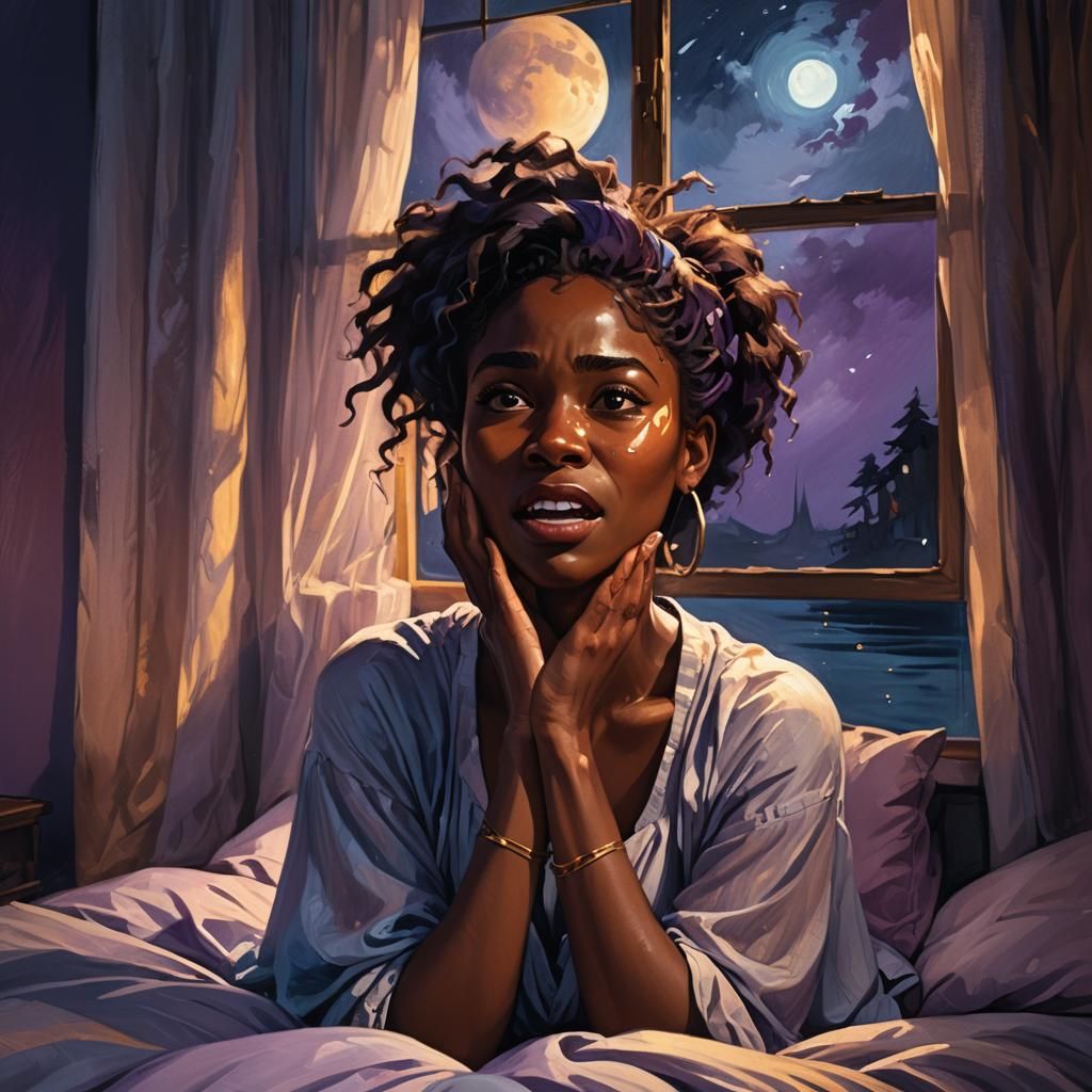 Emotional Portrait of Girl Crying at Night in Fantasy Art