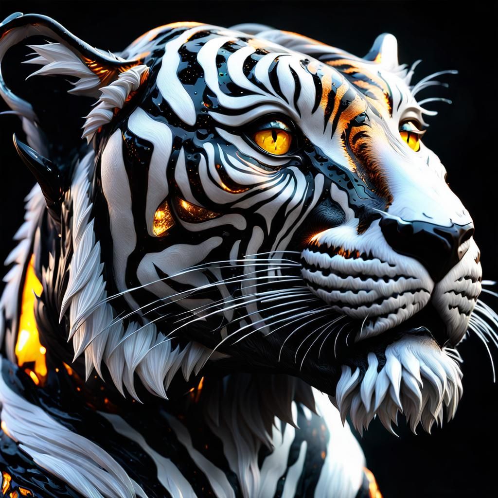 Detailed Glass Tiger Cub with Cosmic Energy